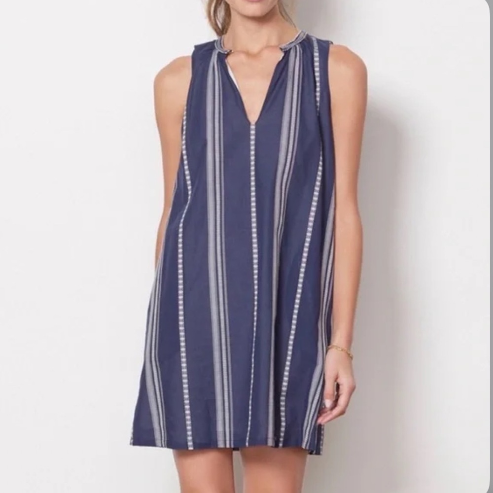 NWT Evereve Navy and White Striped Midi Dress